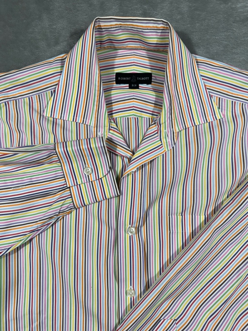 ROBERT TALBOTT Men's Size Large 16-34 Shirt Multi Color Striped Button Down